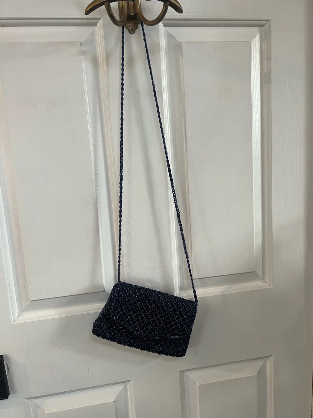 Vintage Beaded Navy Evening Crossbody purse magnetic closure - Picture 3 of 11
